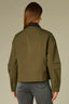 Forest Moss Long Drop Shoulder Buttoned Barrel Sleeve Contrast Collar Zip Front Side Entry Pockets Seaming Peplum Hem Adjustable Snap Woven Jacket