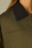 Forest Moss Long Drop Shoulder Buttoned Barrel Sleeve Contrast Collar Zip Front Side Entry Pockets Seaming Peplum Hem Adjustable Snap Petite Woven Jacket