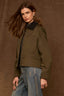 Long Barrel Sleeve Contrast Collar Zip Up Peplum Woven Jacket