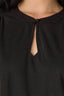 Black Extended Shoulder Cap Sleeve Mandarin Collar Keyhole Neck Pleated Shirttail Hem Mixed Media Knit Top