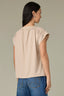Warm Sand Extended Shoulder Cap Sleeve Mandarin Collar Keyhole Neck Pleated Shirttail Hem Mixed Media Knit Top