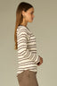 Ecru Black Long Raglan Sleeve Scoop Neck Striped Shirttail Hi-Low Hem Ringer Knit Top
