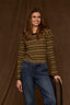 Golden Olive Black Long Raglan Sleeve Scoop Neck Striped Shirttail Hi-Low Hem Ringer Knit Top