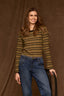 Long Raglan Sleeve Scoop Neck Striped Ringer Knit Top