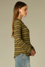 Golden Olive Black Long Raglan Sleeve Scoop Neck Striped Shirttail Hi-Low Hem Ringer Knit Top