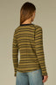 Golden Olive Black Long Raglan Sleeve Scoop Neck Striped Shirttail Hi-Low Hem Ringer Knit Top