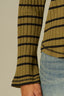 Golden Olive Black Long Raglan Sleeve Scoop Neck Striped Shirttail Hi-Low Hem Ringer Knit Top
