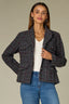 Steel Grey Sky Blue Plaid Long Buttoned Sleeve Triple Button Front Lapel Collar Oversized Flap Pockets Back Center Seam Back Slit Plaid Print Woven Military Jacket