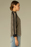Black Ecru Stripes Long Seamless Banded Sleeve Mock Neck Color Blocked Striped Rounded Hem Petite Knit Top