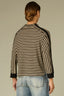 Black Ecru Stripes Long Seamless Banded Sleeve Mock Neck Color Blocked Striped Rounded Hem Petite Knit Top