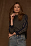 Forest Moss Ocean Teal Long Seamless Banded Sleeve Mock Neck Color Blocked Stripes Rounded Hem Knit Top