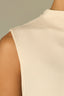 Ecru Sleeveless Mock Neck Grosgrain Detail Ribbed Knit Top