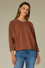 Toasted Cinnamon Long Raglan Dolman Sleeve Faux Twofer Crew Neck Straight Hem Knit Top
