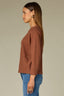 Toasted Cinnamon Long Raglan Dolman Sleeve Faux Twofer Crew Neck Straight Hem Knit Top