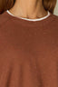 Toasted Cinnamon Long Raglan Dolman Sleeve Faux Twofer Crew Neck Straight Hem Knit Top