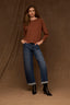 Toasted Cinnamon Long Raglan Dolman Sleeve Faux Twofer Crew Neck Straight Hem Knit Top