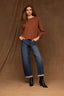 Long Raglan Dolman Sleeve Faux Twofer Crew Neck Knit Top