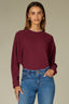 Deep Ruby Long Raglan Dolman Sleeve Faux Twofer Crew Neck Straight Hem Knit Top