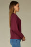 Deep Ruby Long Raglan Dolman Sleeve Faux Twofer Crew Neck Straight Hem Knit Top