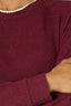 Deep Ruby Long Raglan Dolman Sleeve Faux Twofer Crew Neck Straight Hem Knit Top