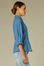 Mid Blue Three Quarter Buttoned Cuff Dolman Sleeve Collar Neck Button Down Front Seaming Peplum Hem Petite Denim Top