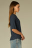 Ocean Teal Elbow Raglan Sleeve High Crew Neck Ribbed Seaming Surplus Hi-Low Hem Knit Top