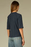 Ocean Teal Elbow Raglan Sleeve High Crew Neck Ribbed Seaming Surplus Hi-Low Hem Knit Top