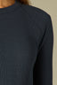 Ocean Teal Elbow Raglan Sleeve High Crew Neck Ribbed Seaming Surplus Hi-Low Hem Knit Top