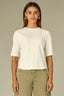 Off White Elbow Raglan Sleeve High Crew Neck Ribbed Seaming Surplus Hi-Low Hem Knit Top