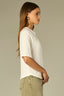 Off White Elbow Raglan Sleeve High Crew Neck Ribbed Seaming Surplus Hi-Low Hem Knit Top