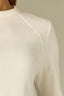 Off White Elbow Raglan Sleeve High Crew Neck Ribbed Seaming Surplus Hi-Low Hem Knit Top