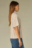 Heather Cream Drop Shoulder Elbow Sleeve Turtleneck Center Seams Boxy Striped Straight Slit Hem Knit Top