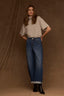 Blue Denim Contour Shape Technology High Rise Slightly Arched Back Yoke Cuffed Hem Slouchy Straight Leg Jean