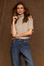 Elbow Sleeve Turtleneck Slit Hem Boxy Knit Top