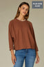 Toasted Cinnamon Long Raglan Dolman Sleeve Faux Twofer Crew Neck Straight Hem Plus Size Knit Top