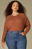 Toasted Cinnamon Long Raglan Dolman Sleeve Faux Twofer Crew Neck Straight Hem Plus Size Knit Top