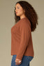 Toasted Cinnamon Long Raglan Dolman Sleeve Faux Twofer Crew Neck Straight Hem Plus Size Knit Top