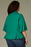 Lake Green Raglan Below Elbow Bubble Sleeve Collar Neck Button Down Seaming Dart Peplum Hem Lyocell Plus Size Woven Top