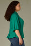 Lake Green Raglan Below Elbow Bubble Sleeve Collar Neck Button Down Seaming Dart Peplum Hem Lyocell Plus Size Woven Top