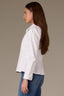 Optic White Long Puff Sleeve Hidden Snap Front Breast Pocket Collar Neck Peplum Hem Plus Size Woven Jacket 