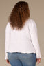 Optic White Long Puff Sleeve Hidden Snap Front Breast Pocket Collar Neck Peplum Hem Plus Size Woven Jacket 