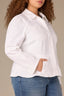 Optic White Long Puff Sleeve Hidden Snap Front Breast Pocket Collar Neck Peplum Hem Plus Size Woven Jacket 