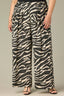 Charcoal Ecru Luxe Leisure Skyrise Elastic Glider Pull-On Waist Triple Pleat Zebra Print Plus Size Palazzo Pant