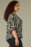 Charcoal Ecru Dolman Elbow Bubble Sleeve Split V-Neck Center Seam Straight Hem Zebra Print Plus Size 