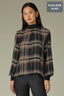 Black Green Multi Long Sleeve Mock Neck Ribbed Banded Edge Back Half Zip Double Layer Shirttail Hem Plaid Print Plus SIze Woven Top