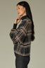 Black Green Multi Long Sleeve Mock Neck Ribbed Banded Edge Back Half Zip Double Layer Shirttail Hem Plaid Print Plus SIze Woven Top