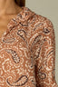 Pecan Multi Long Romantic Double Ruffle Flutter Sleeve Split V-Neck Button Keyhole Front Center Seam Placket Round Hem Plus Size Woven Top