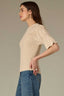 Deep Macadamia Above Elbow Flounce Scallop Sleeve Round Neck Ribbed Mixed Stitch Plus Size Sweater Top