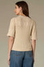 Deep Macadamia Above Elbow Flounce Scallop Sleeve Round Neck Ribbed Mixed Stitch Plus Size Sweater Top