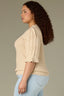 Deep Macadamia Above Elbow Flounce Scallop Sleeve Round Neck Ribbed Mixed Stitch Plus Size Sweater Top